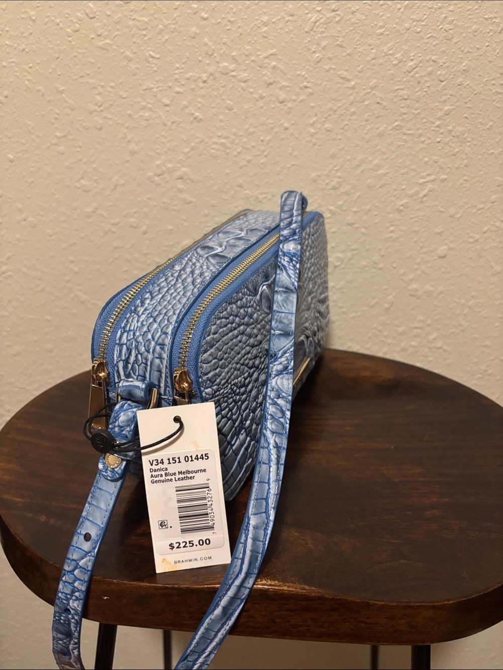 Brahmin Blue Croc-Embossed Leather Crossbody - Picture 4 of 13